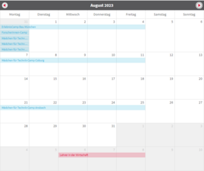 Screenshot des SW Kalenders August 